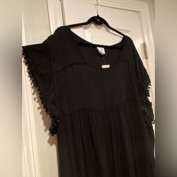 NWT Perfectly Palm Size L Black Flowy Pom Pom Sleeve Pullover Sundress Coverup - Picture 3 of 8